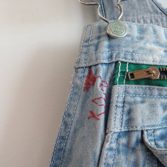 VINTAGE LIBERTY Cargo Carpenter Denim Overalls Acid Wash Hand Embroidered Work - Picture 11 of 16